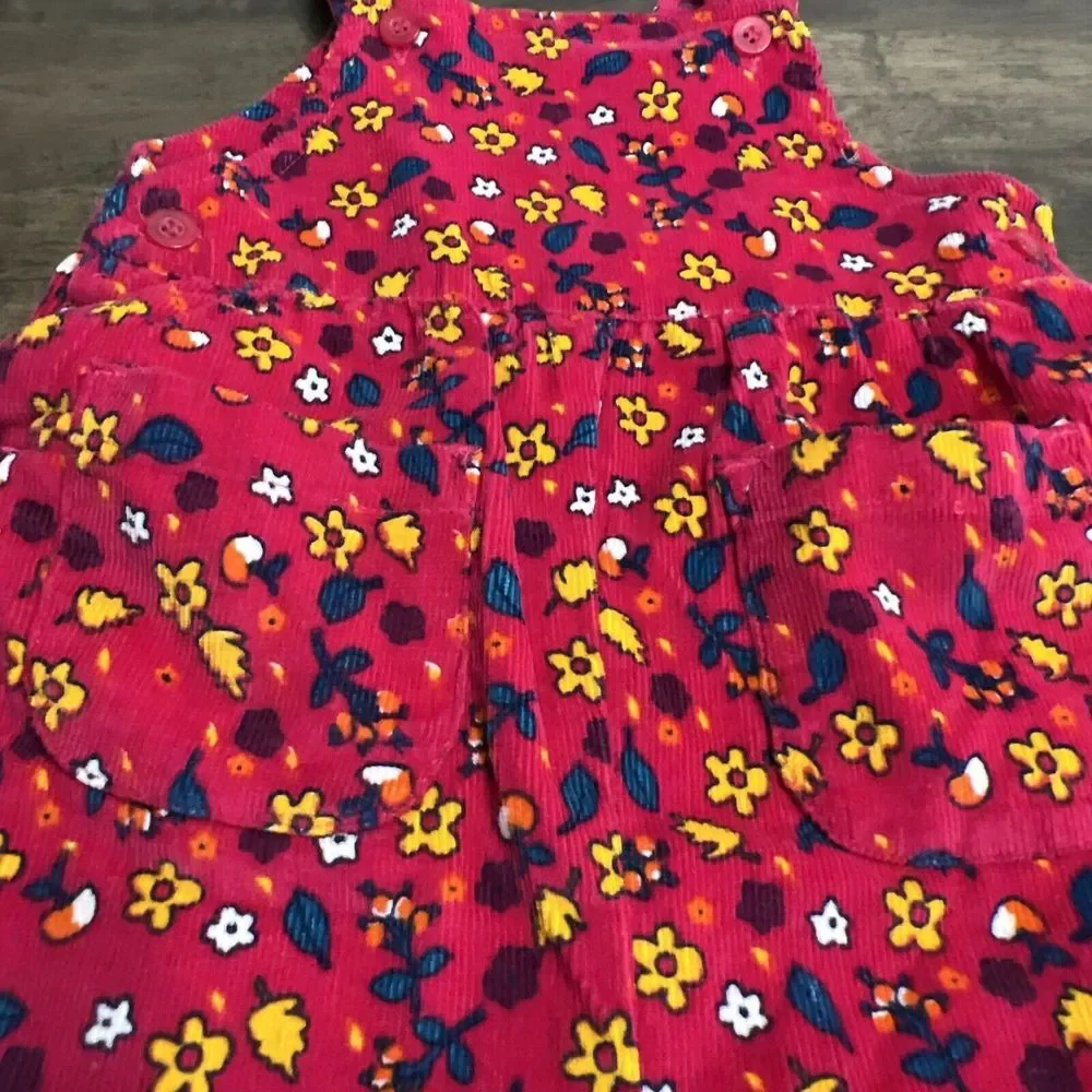 Vintage Little North West Blue Overalls Corduroy Floral Flowers‎ Pink 0-6 Months